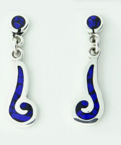 Silver Blue Enamel Swirl Drop Earrings by Los Ballesteros