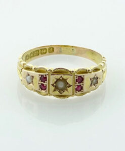 Edwardian 15ct Gold Ruby and Pearl Ring, 1903