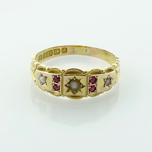 Edwardian 15ct Gold Ruby and Pearl Ring, 1903