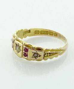 Antique 15ct Gold Ruby and Pearl Ring, 1903