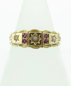 Antique 15ct Gold Ruby and Pearl Ring, 1903