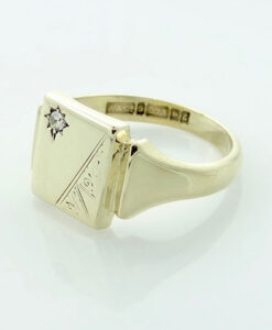 Vintage 9ct Gold Diamond Signet Ring hallmarked 1960