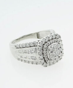 14ct White Gold Diamond Cluster Statement Ring