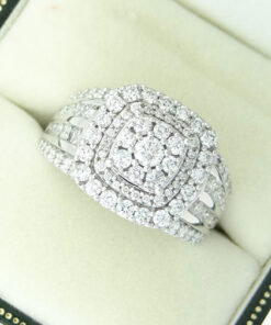 White Gold Diamond Cluster Statement Ring