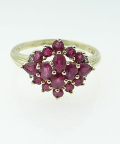 Gold Ruby and Diamond Cluster Ring