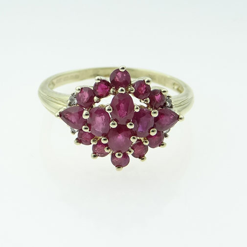 Gold Ruby and Diamond Cluster Ring