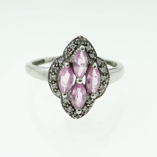 White Gold Pink Sapphire and Diamond Cluster Ring