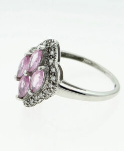 9ct White Gold Pink Sapphire and Diamond Cluster Ring