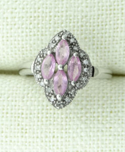 White Gold Pink Sapphire and Diamond Cluster Ring