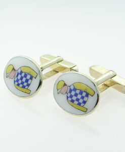 Silver Enamel Jockey Cufflinks by Alabaster and Wilson
