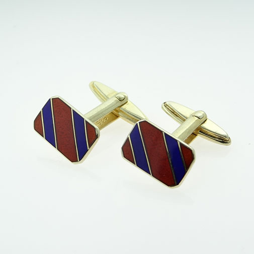 Vintage Sterling Silver Blue and Red School Tie Cufflinks