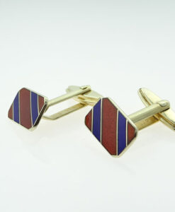 Vintage Sterling Silver Blue and Red School Tie Cufflinks