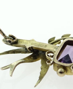 Victorian 9ct Gold Amethyst and Pearl Swallow Brooch