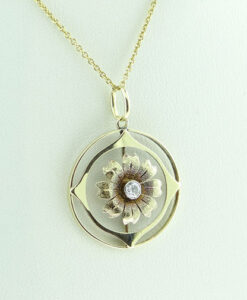Antique 15ct Gold Diamond Flower Pendant