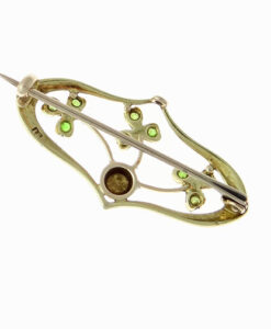 Antique 15ct Gold Green Garnet & Pearl Shamrock Brooch c1910