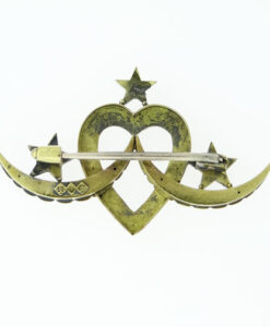 Antique 15ct Gold Pearl Heart, Star and Crescent Brooch c1900
