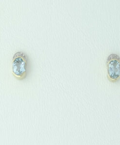 9ct Gold Oval Blue Topaz and Diamond Earrings