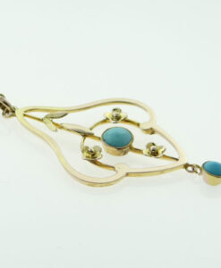 Antique 9ct Rose Gold Turquoise Pendant c1910