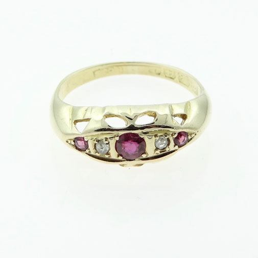 Antique 18ct Gold Ruby and Diamond Gypsy Ring