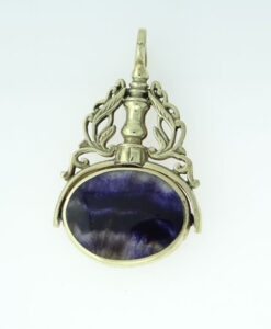 Vintage 9ct Gold Blue John Stone Spinner Fob