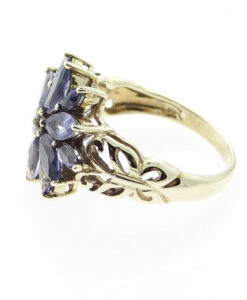 9ct Yellow Gold Iolite Flower Cluster Ring