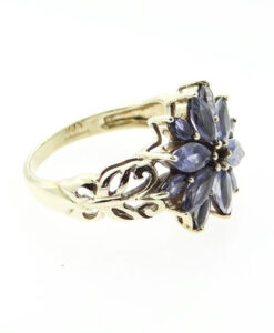 9ct Yellow Gold Iolite Flower Cluster Ring