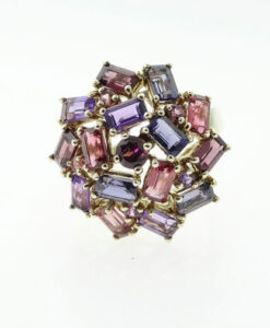 9ct Yellow Gold Amethyst, Garnet and Iolite Cluster Ring