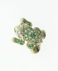 9ct Gold Diamond and Emerald Frog Brooch