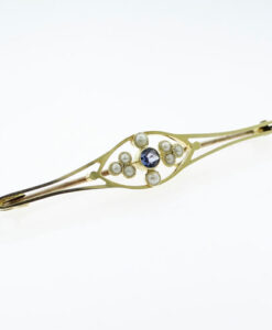 Antique 15ct Gold Aquamarine & Pearl Brooch c1910