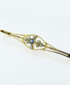 Antique 15ct Gold Aquamarine & Pearl Brooch c1910