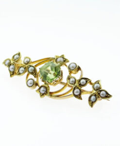 Antique 15ct Gold Peridot & Pearl Brooch c1900