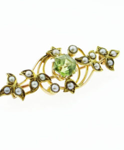 Antique 15ct Gold Peridot & Pearl Brooch c1900