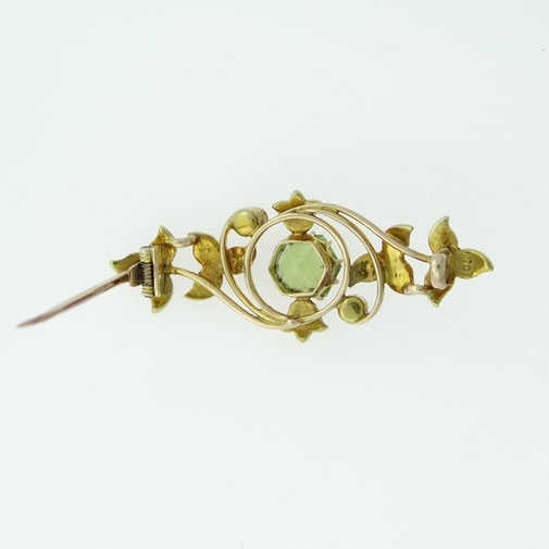 Antique 15ct Gold Peridot & Pearl Brooch c1900