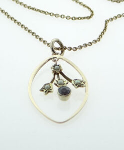 Antique 9ct Rose Gold Almandene Garnet and Seed Pearl Pendant c1910