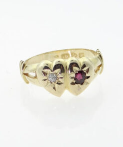 15ct Gold Diamond and Ruby Sweetheart Ring Hallmarked Chester 1908