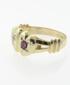 Antique 15ct Gold Diamond and Ruby Sweetheart Ring Hallmarked Chester 1908