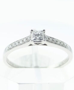 18ct White Gold Princess Cut Solitaire with Diamond Shoulders
