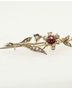 Antique 9ct Gold Garnet and Pearl Flower Brooch