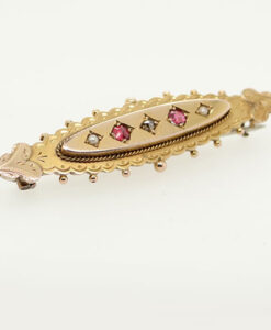 Antique 9ct Gold Diamond and Ruby Brooch Chester 1893