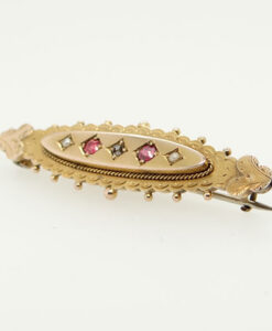 Victorian 9ct Gold Diamond and Ruby Brooch Chester 1893
