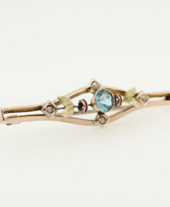 Antique 9ct Rose Gold Blue Topaz & Pearl Brooch