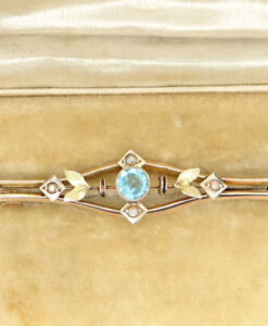 Antique 9ct Rose Gold Blue Topaz & Pearl Brooch