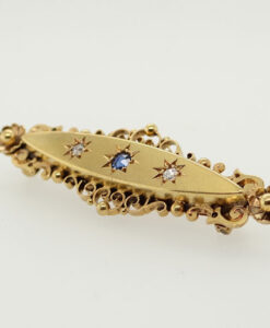 Victorian 15ct Gold Diamond and Sapphire Brooch Birmingham 1896