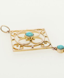 Antique 9ct Rose Gold Turquoise Pendant c1900