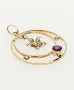 Antique 9ct Gold Almandine Garnet and Pearl Pendant c1900