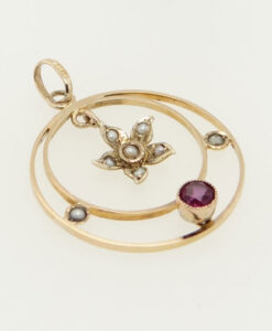 Antique 9ct Gold Almandine Garnet and Pearl Pendant c1900