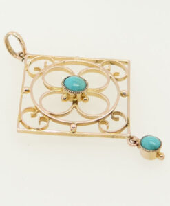 Antique 9ct Rose Gold Turquoise Pendant c1900