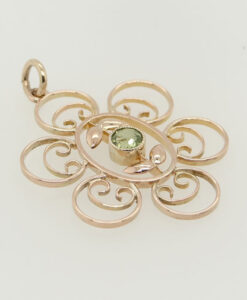 Antique 9ct Gold Peridot Lavalier Pendant c1900