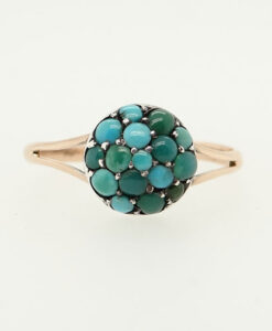 Antique 9ct Rose Gold Turquoise Cluster Ring