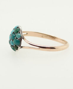 Antique 9ct Rose Gold Turquoise Cluster Ring